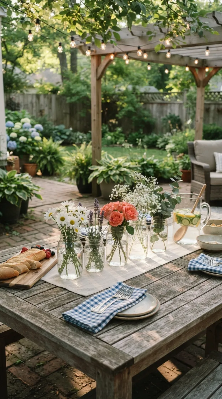 simple birthday decoration ideas on a budget Use Mason Jars as Party Vases