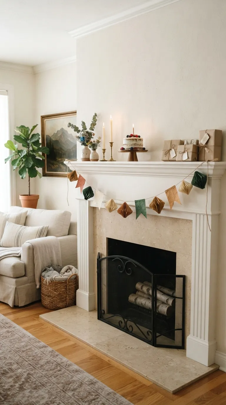 simple birthday decorations Garland Across the Mantel