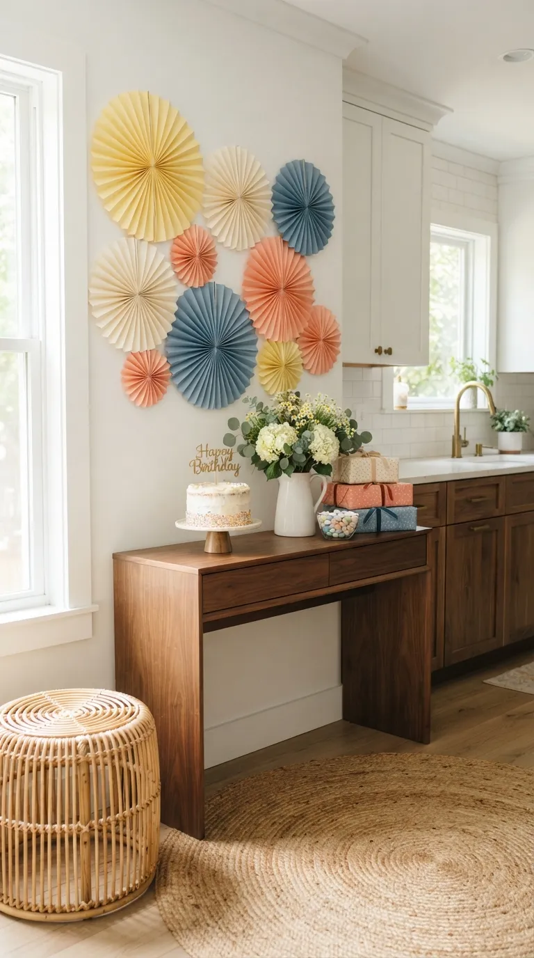 simple birthday decorations Paper Fan Backdrop