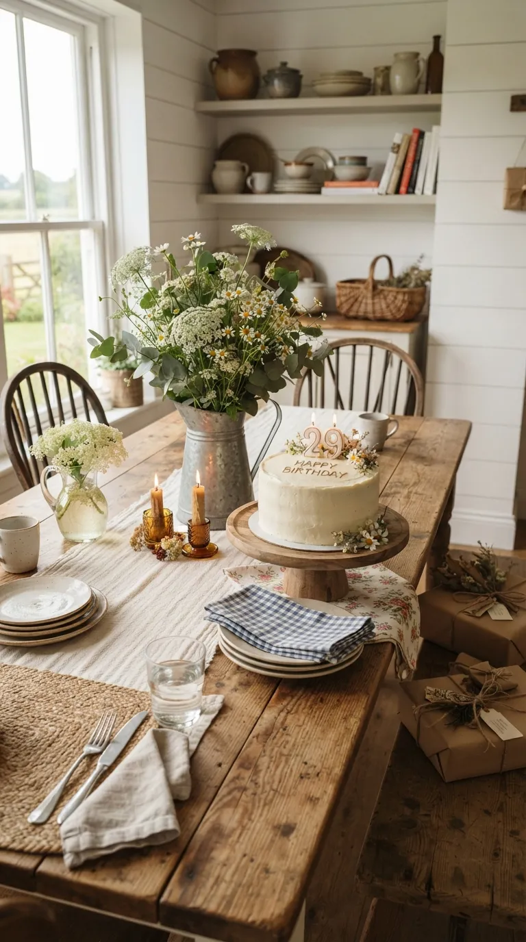 simple birthday decorations Rustic Farmhouse Table