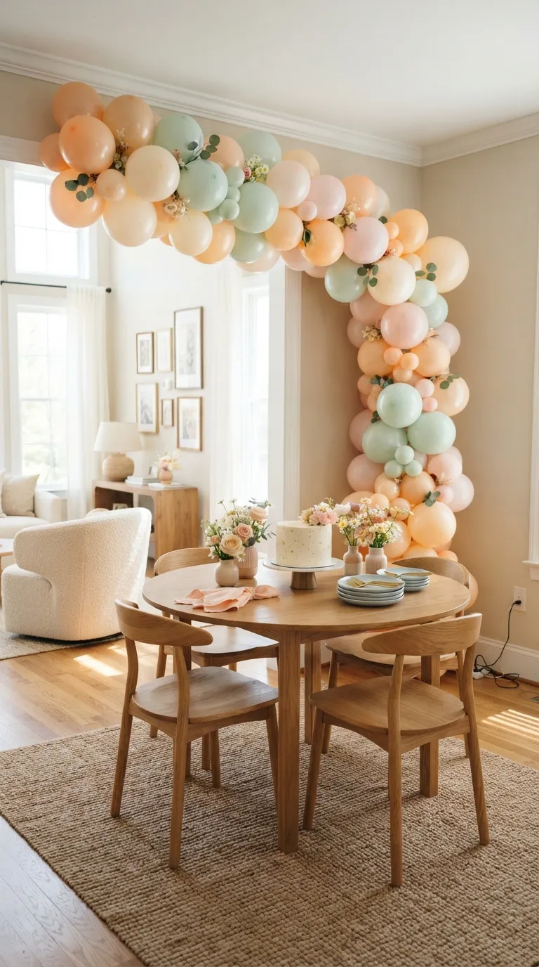 simple birthday party decor ideas at home Add a Colorful Balloon Arch