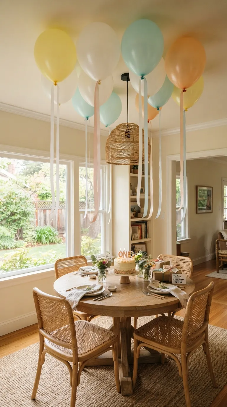 simple birthday party decor ideas at home Add a Simple Balloon Ceiling