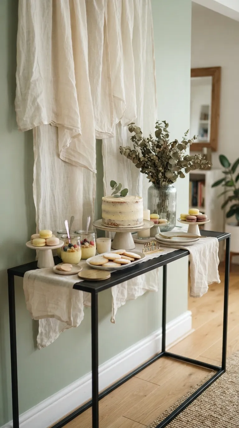 simple birthday party decor ideas at home Use a Pretty Dessert Backdrop