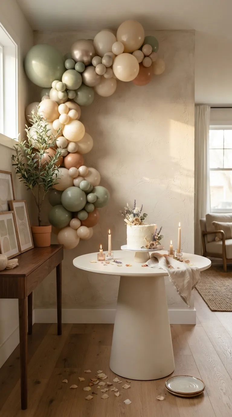 simple birthday party decor ideas for adults Add an Elegant Balloon Garland Behind the Cake