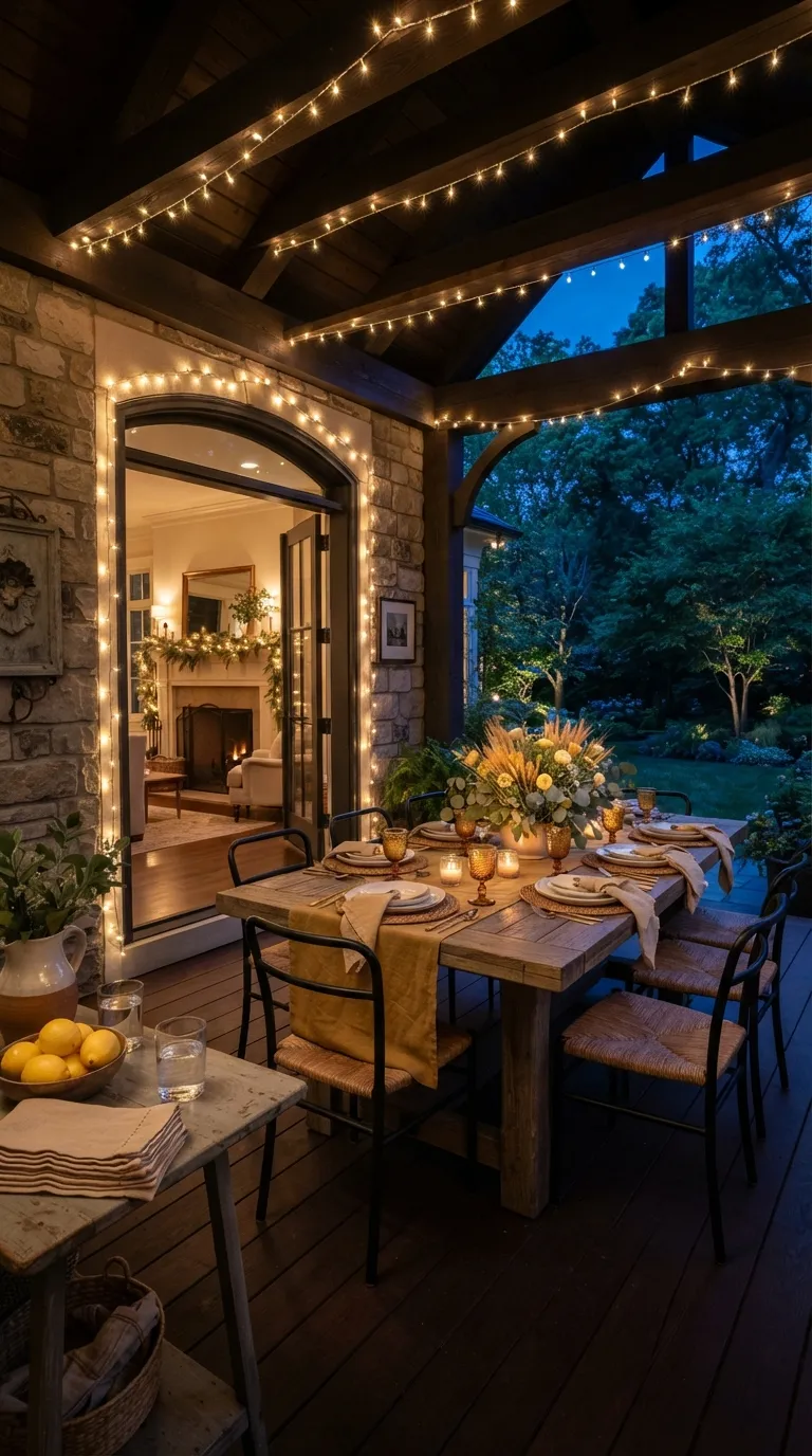 simple birthday party decor ideas for adults Frame the Dining Area With String Lights
