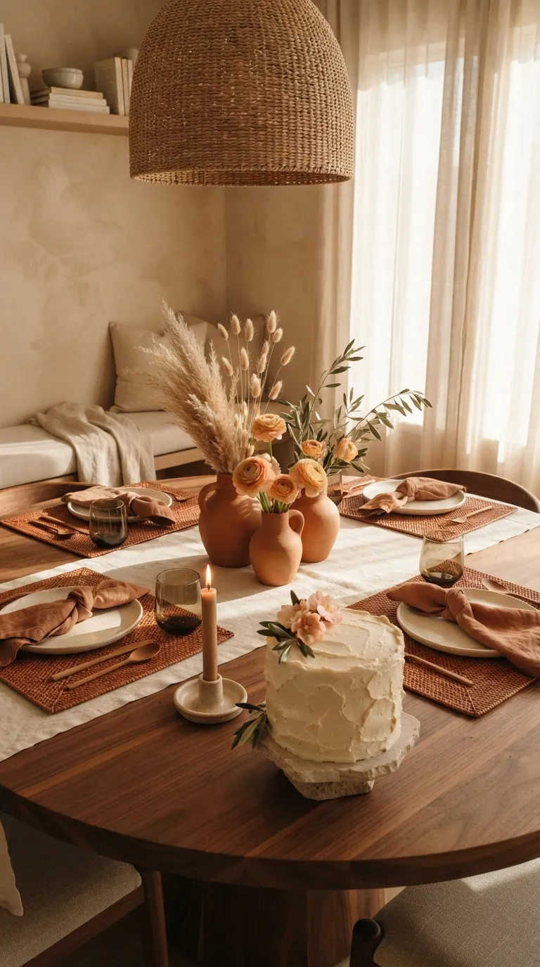 simple birthday party decor ideas for adults Mix Terracotta With Cream for Warmth