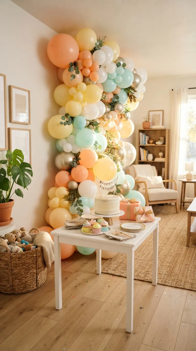 simple birthday party decoration ideas for kids Create a Colorful Balloon Wall