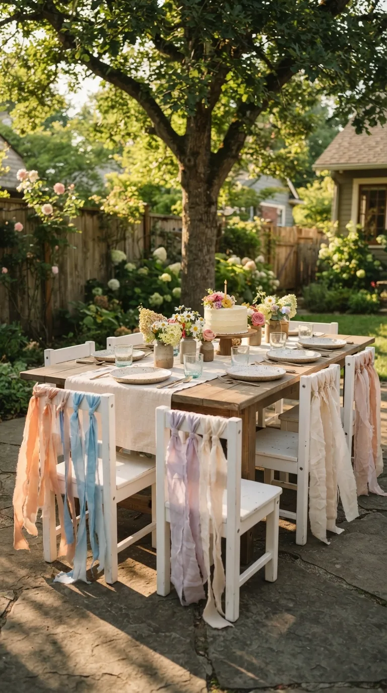 simple birthday party decoration ideas for kids Decorate the Chairs With Ribbons