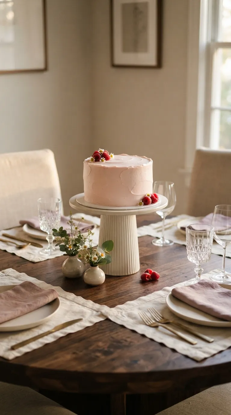 simple birthday table decor ideas Add a Pretty Dessert Pedestal