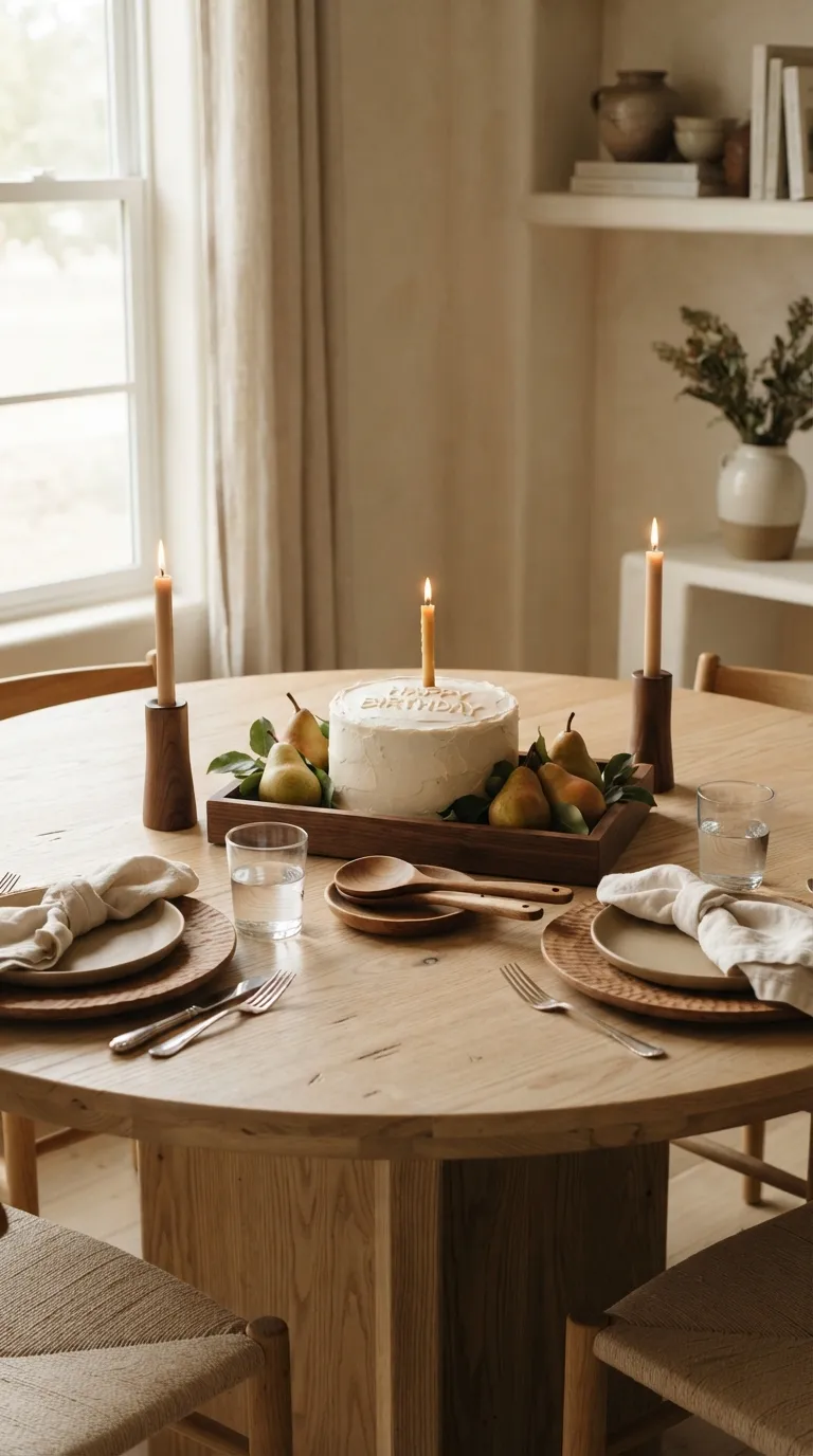 simple birthday table decor ideas Bring in Natural Wood Details