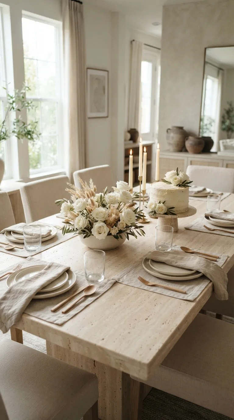 simple birthday table decor ideas Keep Everything in Soft Neutral Tones