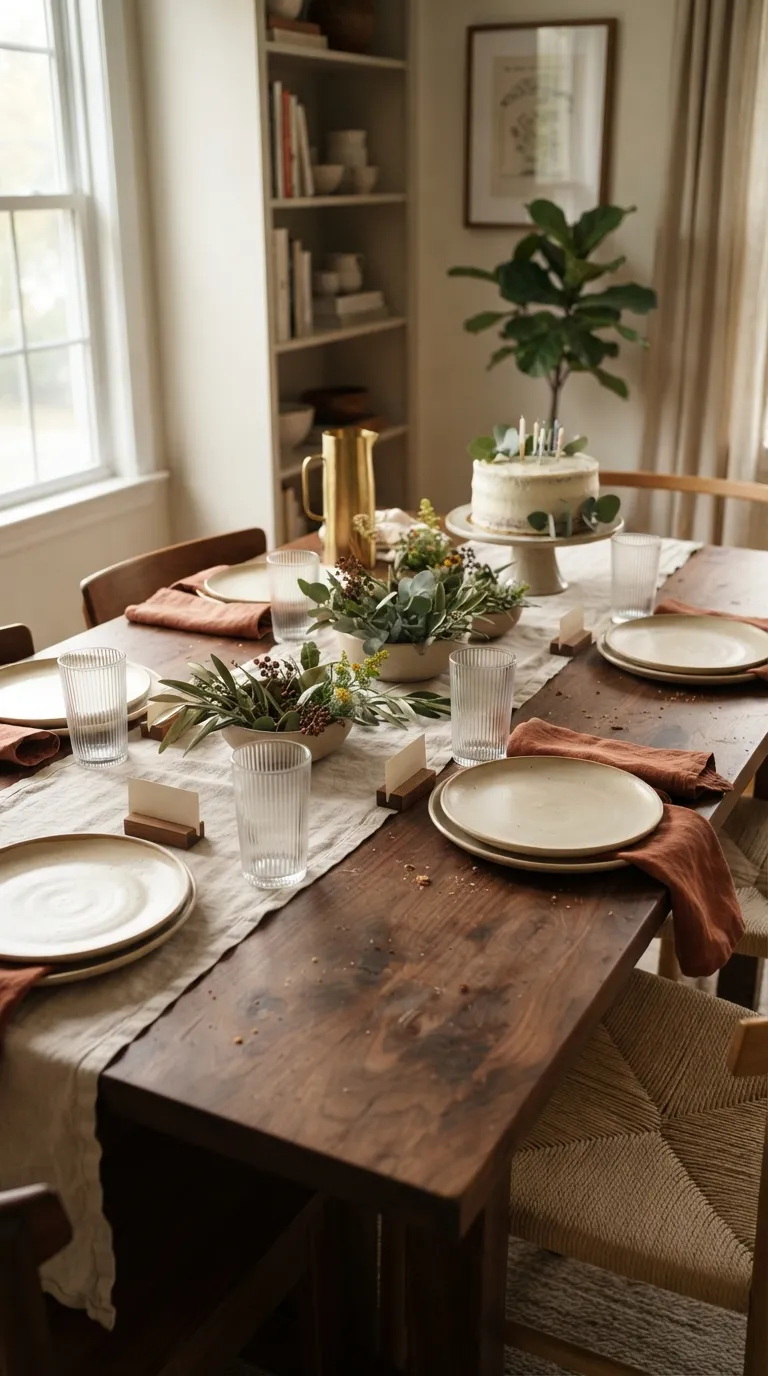 simple birthday table decor ideas Layer a Soft Linen Table Runner