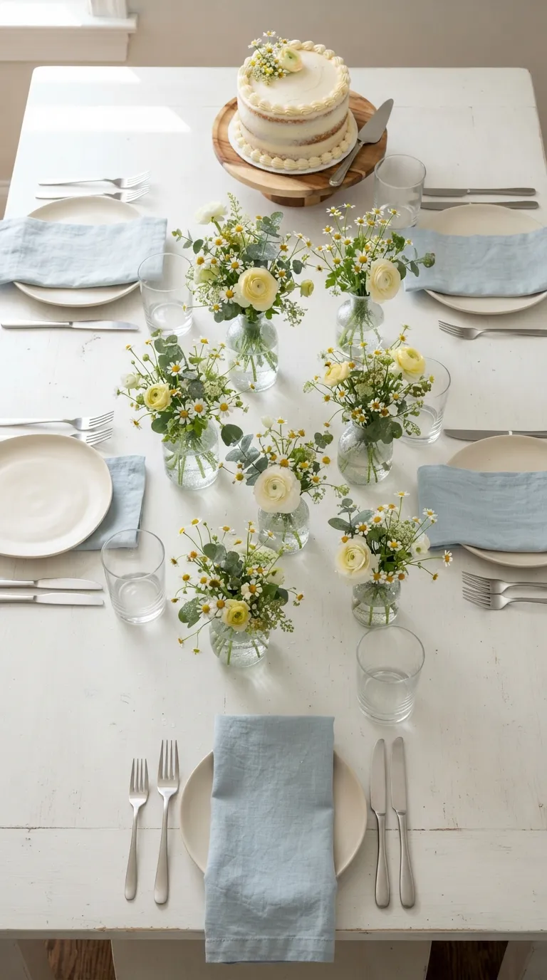 simple birthday table decor ideas Use Mini Flower Arrangements