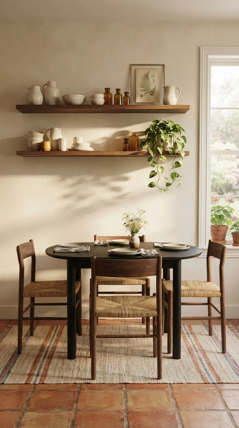 simple dining room decor Floating Wood Shelves