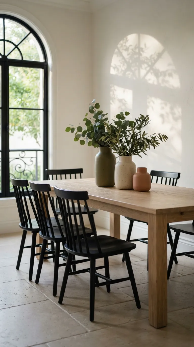 simple dining room decor Greenery In Ceramic Vases