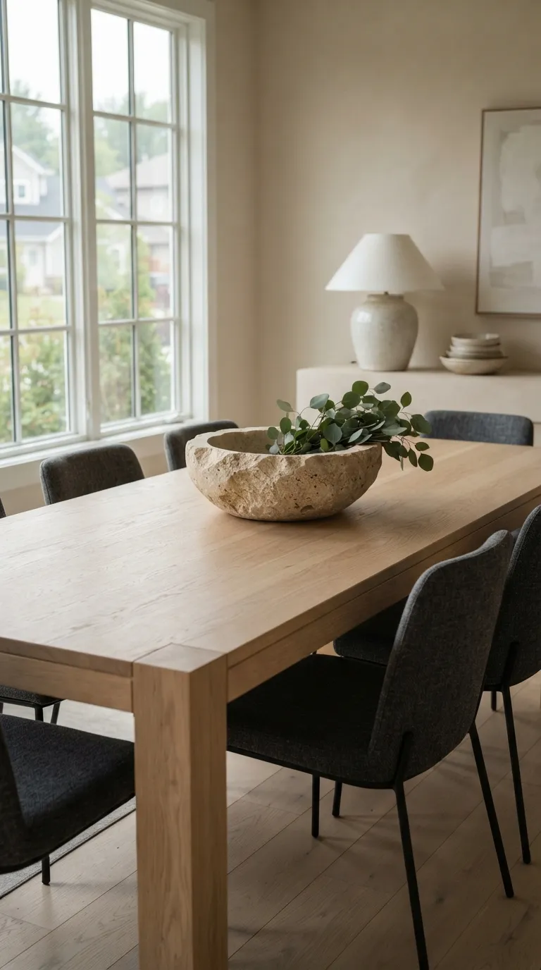 simple dining room decor Minimal Stone Centerpiece