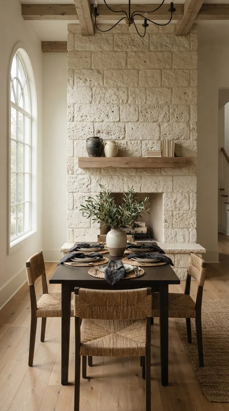 western dining room decor Rustic Stone Fireplace