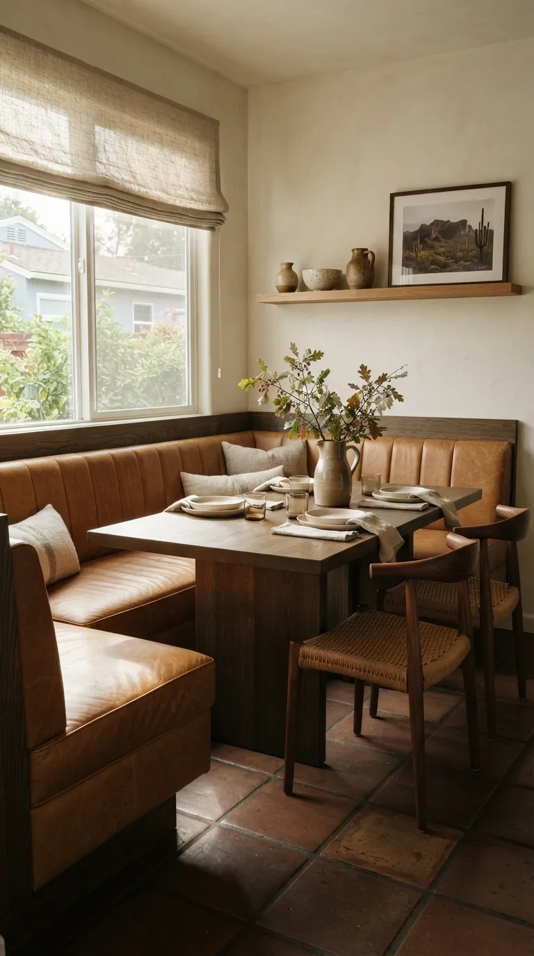 western dining room decor Warm Leather Banquette