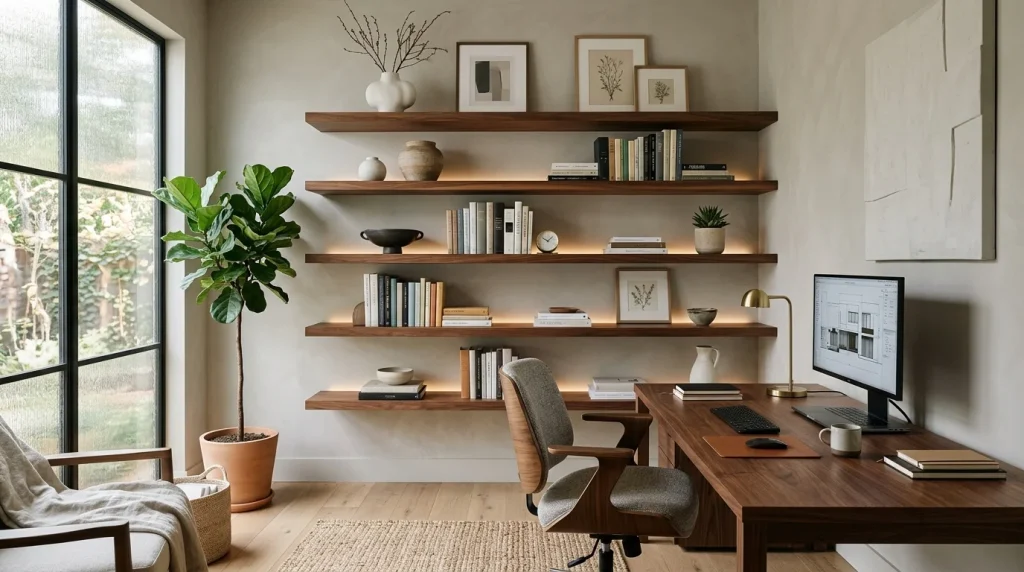 Floating Walnut Shelves