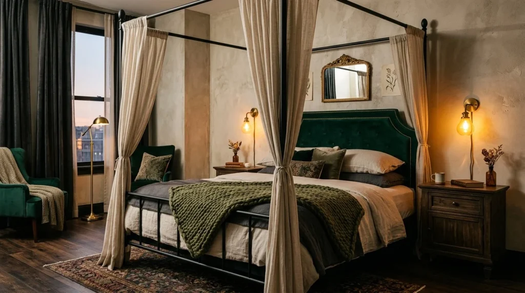 Velvet Canopy Bed